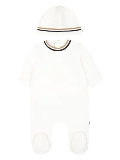 Bosswear Stripe-detail Babygrow Set In White