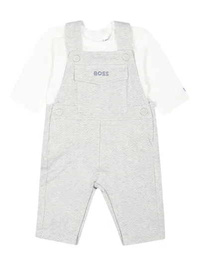 Bosswear Logo-embossed Dungarees Set In Grey