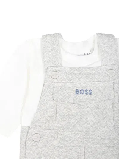Bosswear Logo-embossed Dungarees Set In Grey