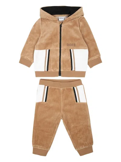 Bosswear Velvet Tracksuit Set In Brown