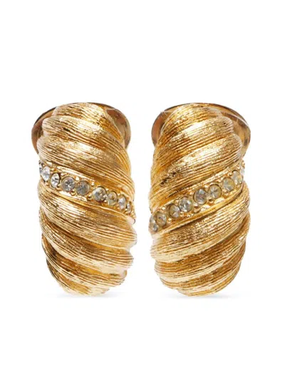 Pre-owned Dior Rhinestone Clip-on Earrings In Gold