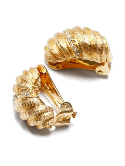Pre-owned Dior Rhinestone Clip-on Earrings In Gold