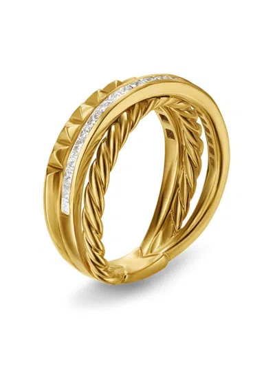 David Yurman 18kt Yellow Gold Crossover Trio Three Row Diamond Ring In Gold