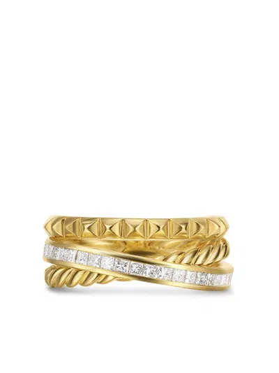 David Yurman 18kt Yellow Gold Crossover Trio Three Row Diamond Ring In Gold
