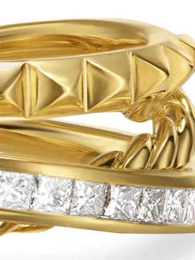 David Yurman 18kt Yellow Gold Crossover Trio Three Row Diamond Ring In Gold