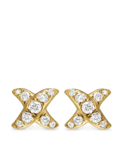 David Yurman 18kt Yellow Gold Crossover X Diamond Stud Earrings In Silver