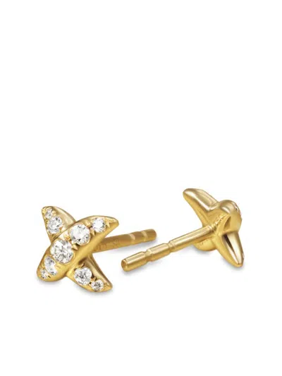 David Yurman 18kt Yellow Gold Crossover X Diamond Stud Earrings In Silver