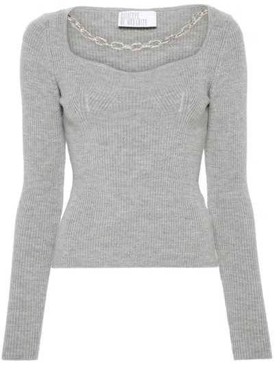 Giuseppe Di Morabito Square Neck Chain Detail Fitted Sweater In Grey