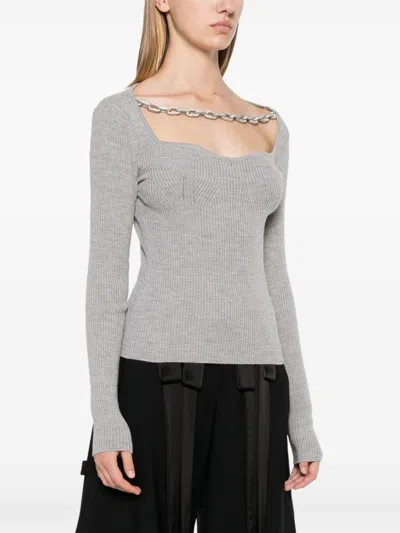 Giuseppe Di Morabito Square Neck Chain Detail Fitted Sweater In Grey
