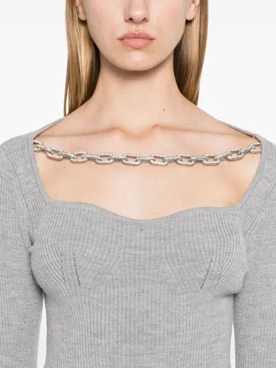 Giuseppe Di Morabito Square Neck Chain Detail Fitted Sweater In Grey