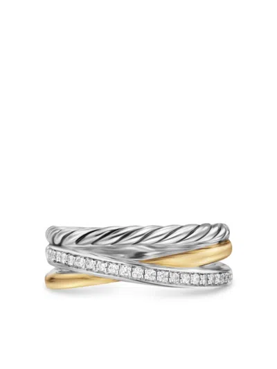 David Yurman 18kt Yellow Gold Crossover Three Row Diamond Ring In Silver