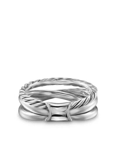 David Yurman 18kt Yellow Gold Crossover Three Row Diamond Ring In Silver