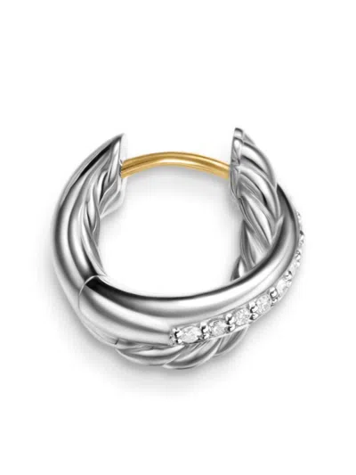 David Yurman Crossover Diamond Hoop Earrings In Silver