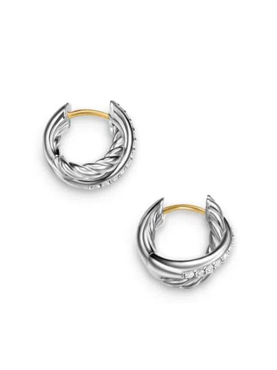 David Yurman Crossover Diamond Hoop Earrings In Silver