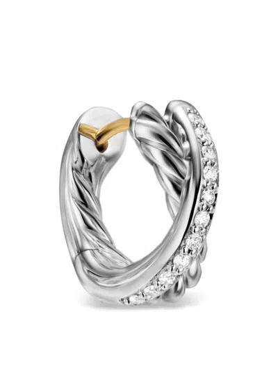 David Yurman Crossover Diamond Hoop Earrings In Silver