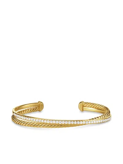 David Yurman 18kt Yellow Gold Crossover Two Row Diamond Bracelet In Gold