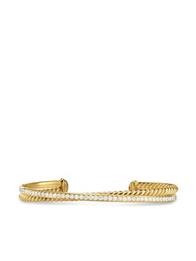 David Yurman 18kt Yellow Gold Crossover Two Row Diamond Bracelet In Gold