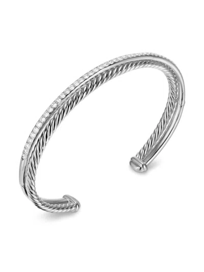 David Yurman Crossover Two Row Diamond Bracelet In Silver