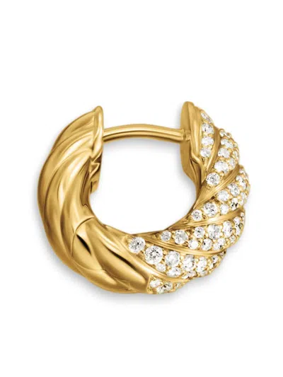 David Yurman 18kt Yellow Gold Sculpted Cable Diamond Hoop Earrings In Gold