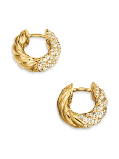 David Yurman 18kt Yellow Gold Sculpted Cable Diamond Hoop Earrings In Gold