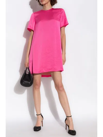 Shop Theory Short Sleeve Satin Dress In Pink