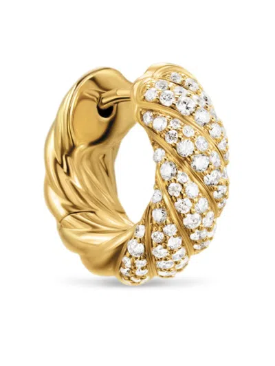 David Yurman 18kt Yellow Gold Sculpted Cable Diamond Hoop Earrings In Gold
