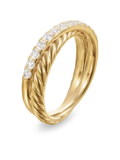 David Yurman 18kt Yellow Gold Crossover Two Row Diamond Ring In Gold