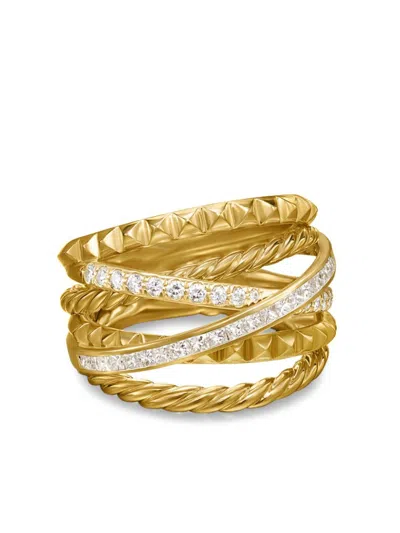 David Yurman 18kt Yellow Gold Crossover Trio Six Row Diamond Ring In Gold