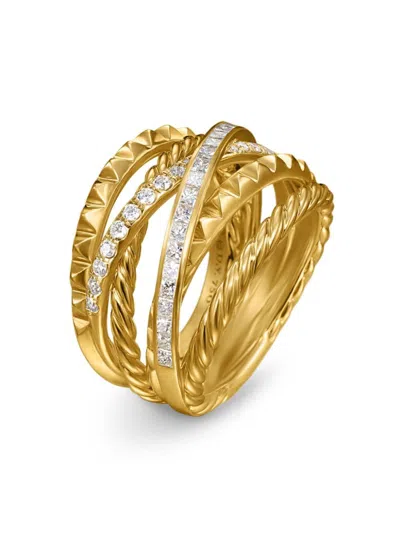 David Yurman 18kt Yellow Gold Crossover Trio Six Row Diamond Ring In Gold
