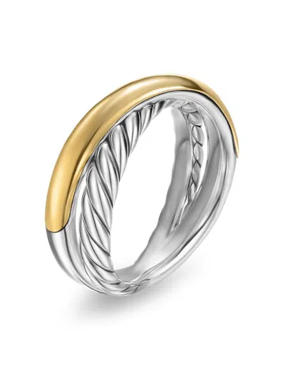 David Yurman 14kt Yellow Gold Crossover Two Row Ring In Silver