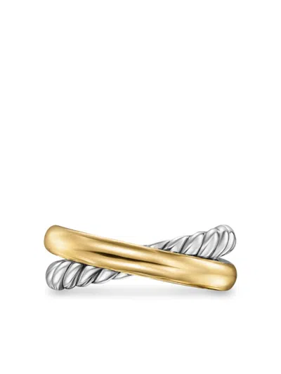 David Yurman 14kt Yellow Gold Crossover Two Row Ring In Silver