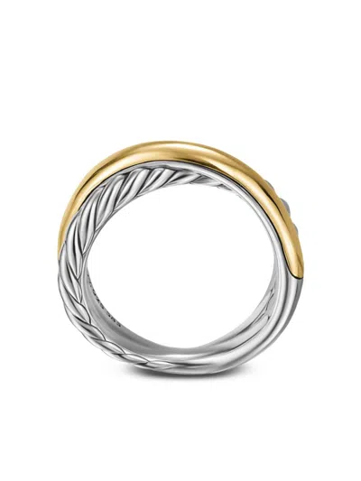 David Yurman 14kt Yellow Gold Crossover Two Row Ring In Silver