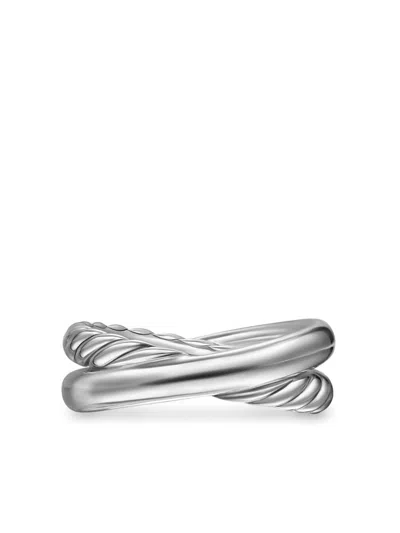 David Yurman 14kt Yellow Gold Crossover Two Row Ring In Silver