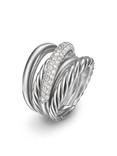 David Yurman Crossover Five Row Diamond Ring In Silver