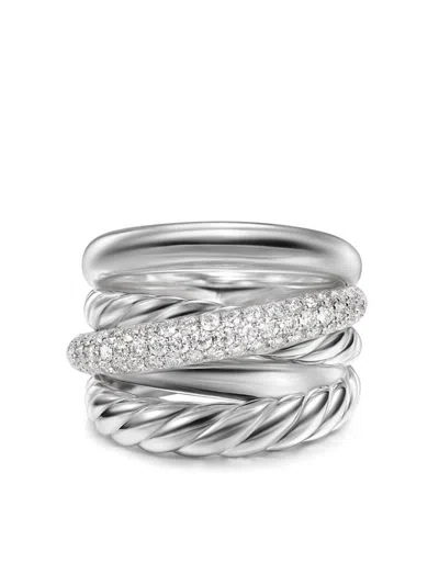 David Yurman Crossover Five Row Diamond Ring In Silver