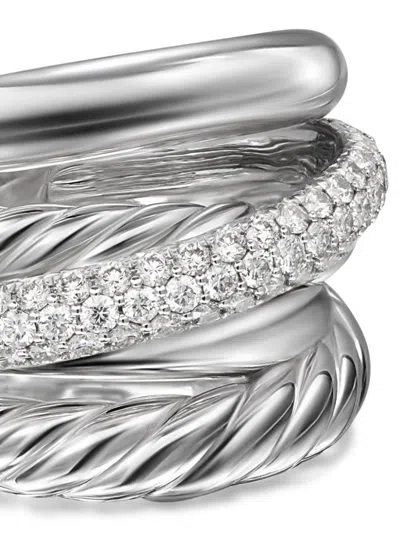 David Yurman Crossover Five Row Diamond Ring In Silver