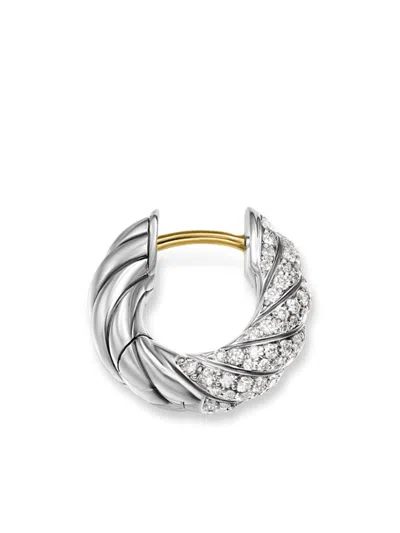 David Yurman Sculpted Cable Diamond Hoop Earrings In Silver