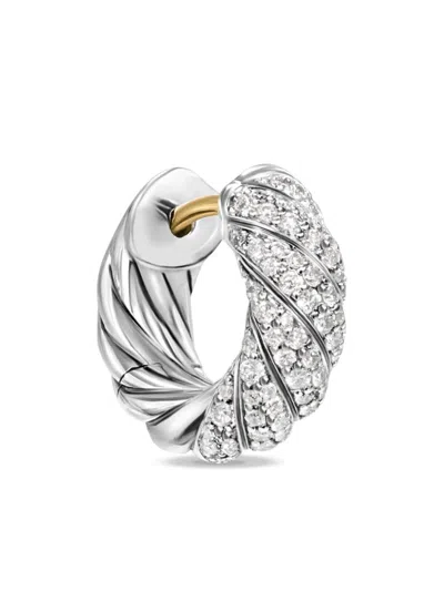 David Yurman Sculpted Cable Diamond Hoop Earrings In Silver