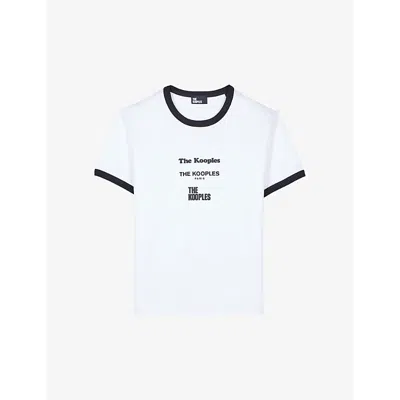 Shop The Kooples Womens White Brand-print Contrast-trim Cotton-jersey T-shirt