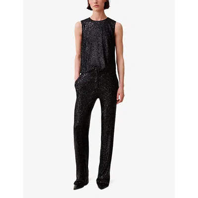 CLAUDIE PIERLOT WOMENS SEQUIN-EMBELLISHED STRAIGHT-LEG MID-RISE STRETCH-WOVEN TROUSERS NOIR / GRIS 