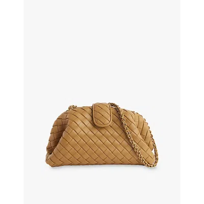 Bottega Veneta Womens Lauren Leather Clutch Bag Dark Praline-m Brass In Dark Praline-m Brass