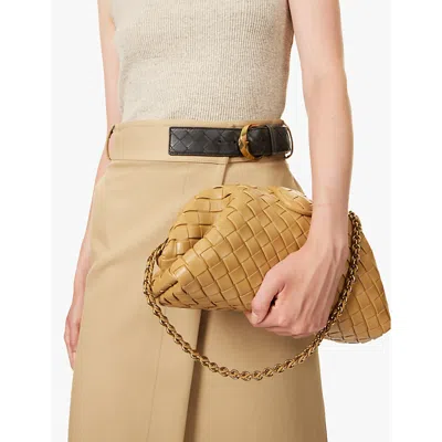 Bottega Veneta Womens Lauren Leather Clutch Bag Dark Praline-m Brass In Dark Praline-m Brass