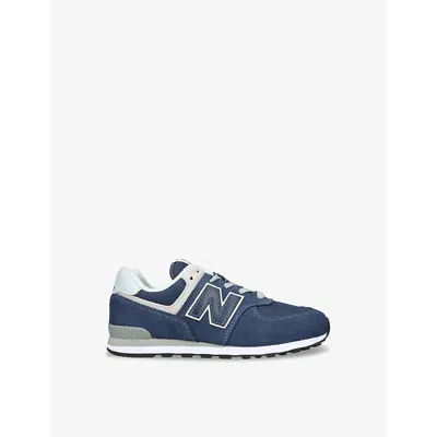 New Balance Boys Navy Kids 574 Evergreen Logo-embossed Suede Low-top Trainers In Navy