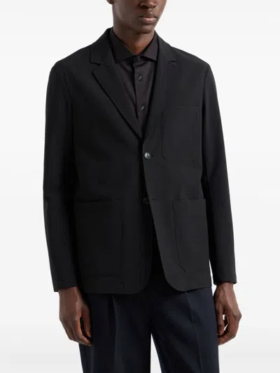 Shop Emporio Armani Seersucker Single-breasted Blazer In Black