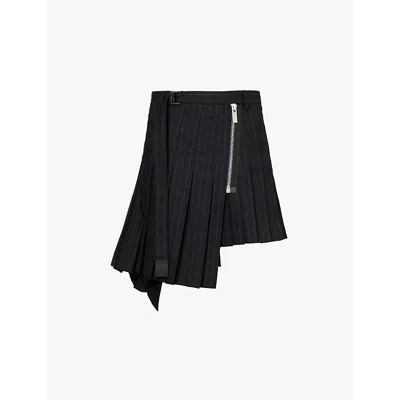 Sacai Pleated Pinstripe Wool Mini In Black