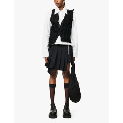 Sacai Pleated Pinstripe Wool Mini In Black