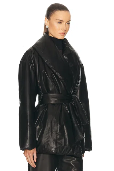 Nour Hammour Cora Leather Puffer Jacket In Black