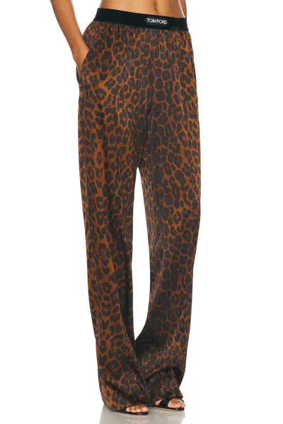 Shop Tom Ford Reflected Leopard Pj Pant In Camel