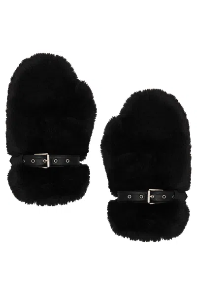 Acne Studios Black Fluffy Buckle Mittens In Black