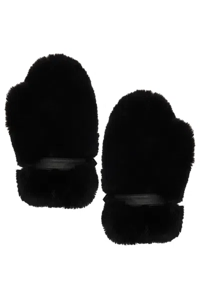 Acne Studios Black Fluffy Buckle Mittens In Black